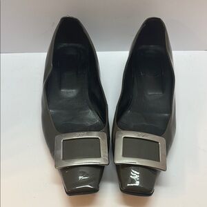 Roger Vivier Black Flats with Silver Buckle